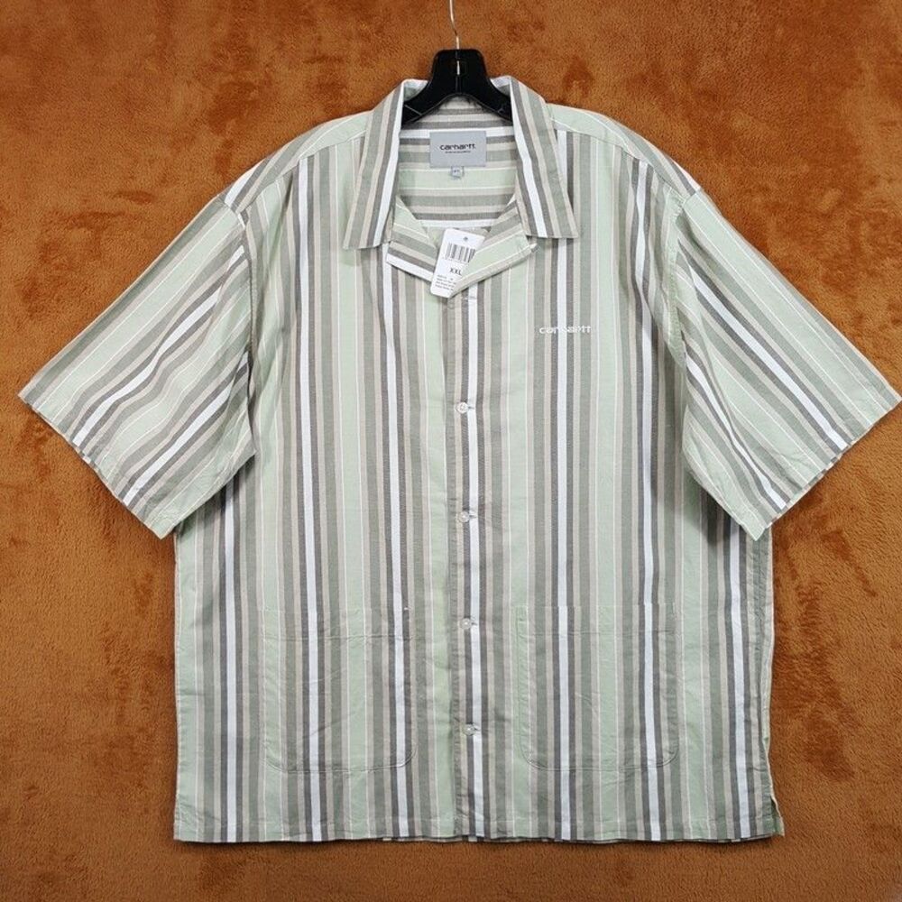 CARHARTT WIP Button Shirt Mens XL Green Stripe Cotton Linen FOLSEY $158